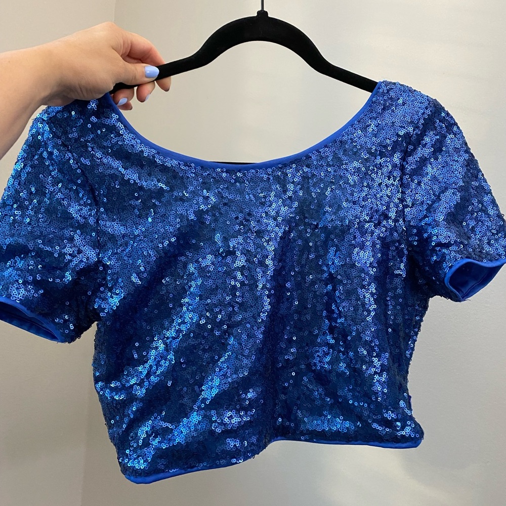 Blue Sequin Crop Top